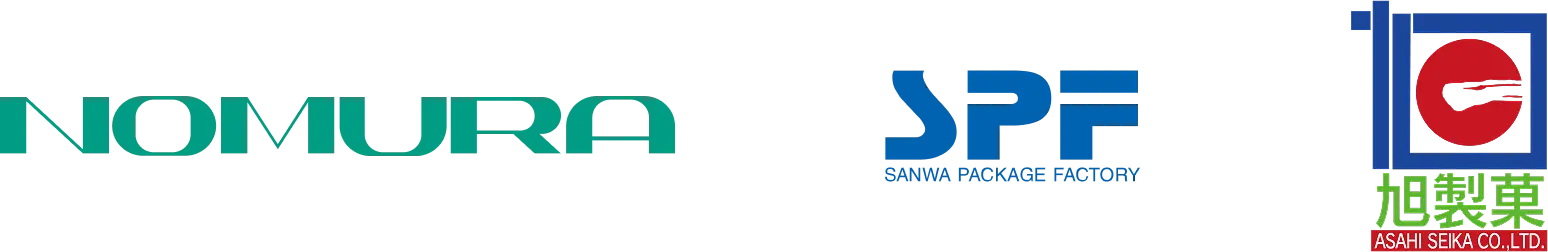 東和グラビヤ印刷株式会社の取引先企業ロゴ(NOMURA、SPF、旭製菓)